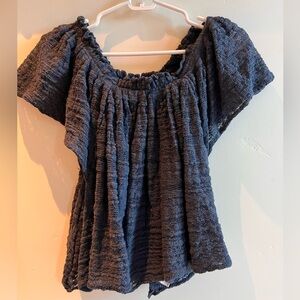 Free People Textured Navy Blouse